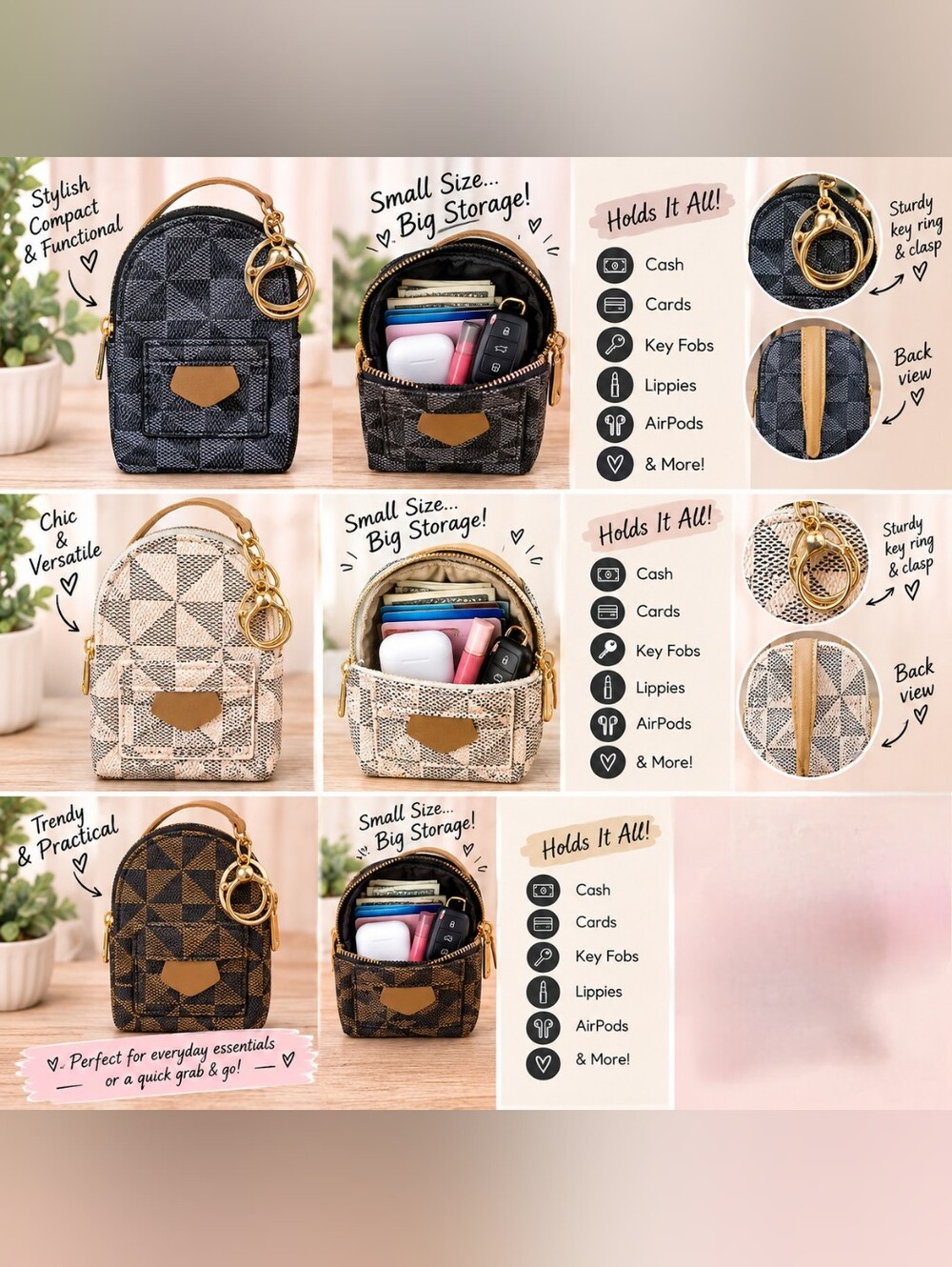 Mini Backpack Keychain Pouch β Cute & Compact! 4 Colors - Picture 3 of 3